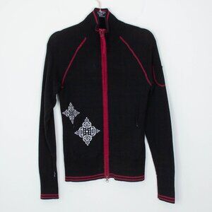 Athleta‎ Womens Floral Full Zip Sweater Cardigan Size XS Black Nordic Cabincore